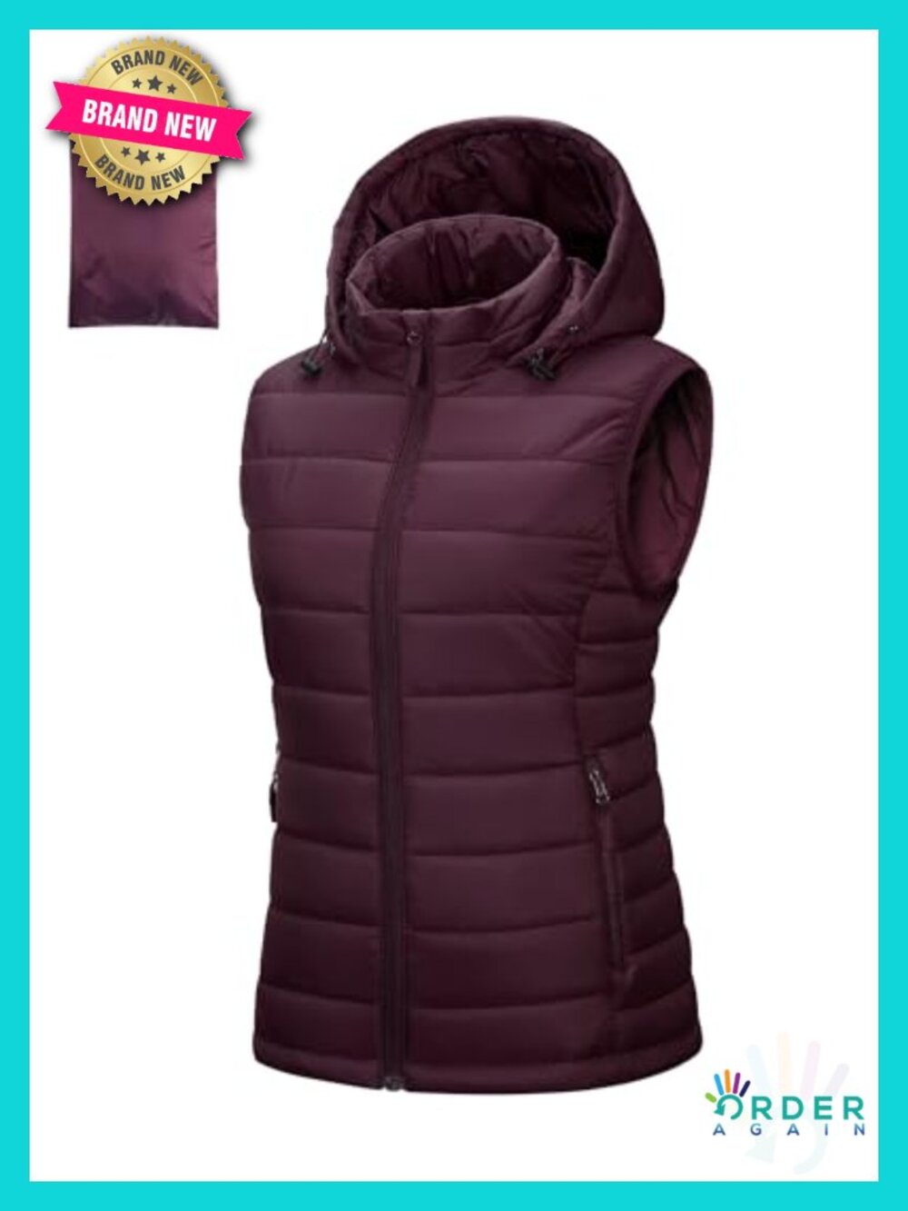 Lightweight Packable Hooded Puffer Vest Quilted Sleeveless Winter Jacket